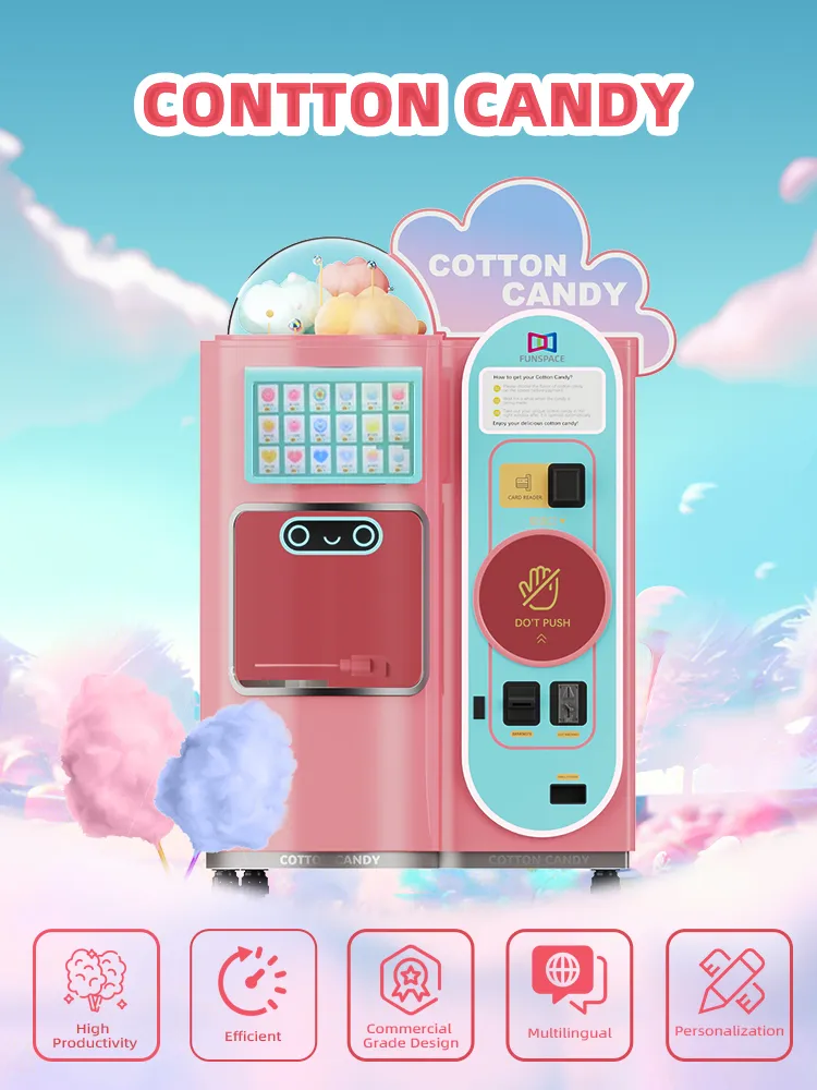 Funspace New Design Custom Full Automatic Touch Screen Self Service Cotton Candy Vending Machine Robot