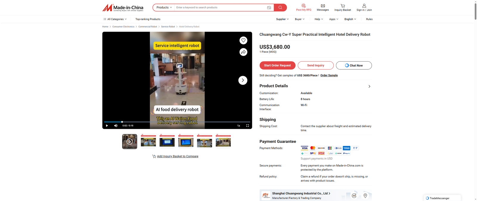 Chuangwang Cw-Y Super Practical Intelligent Hotel Delivery Robot
